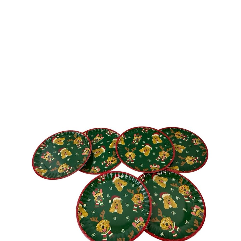 Cynthia Rowley‎ Melamine Dog Christmas plates x6 set